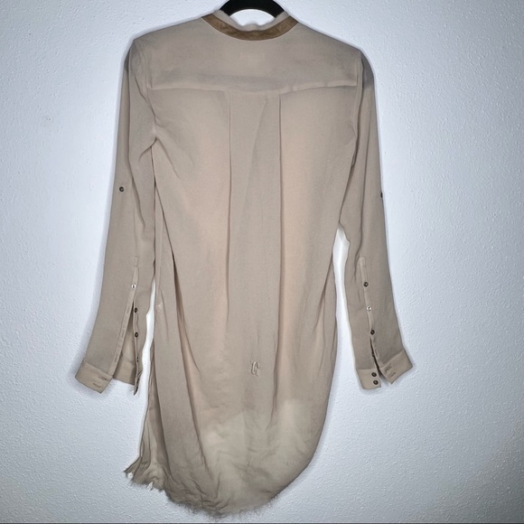 Helmut Lang Tan Sheer Asymmetrical Button Down Blouse Small - Picture 2 of 2